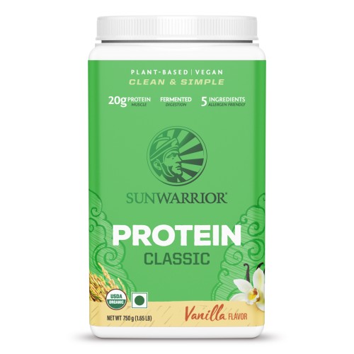 Sunwarrior Classic Brown Rice Raw Vegan, Plant-based Protein Powder – Vanilla 750 gm, Soy Free, Gluten Free, Dairy Free